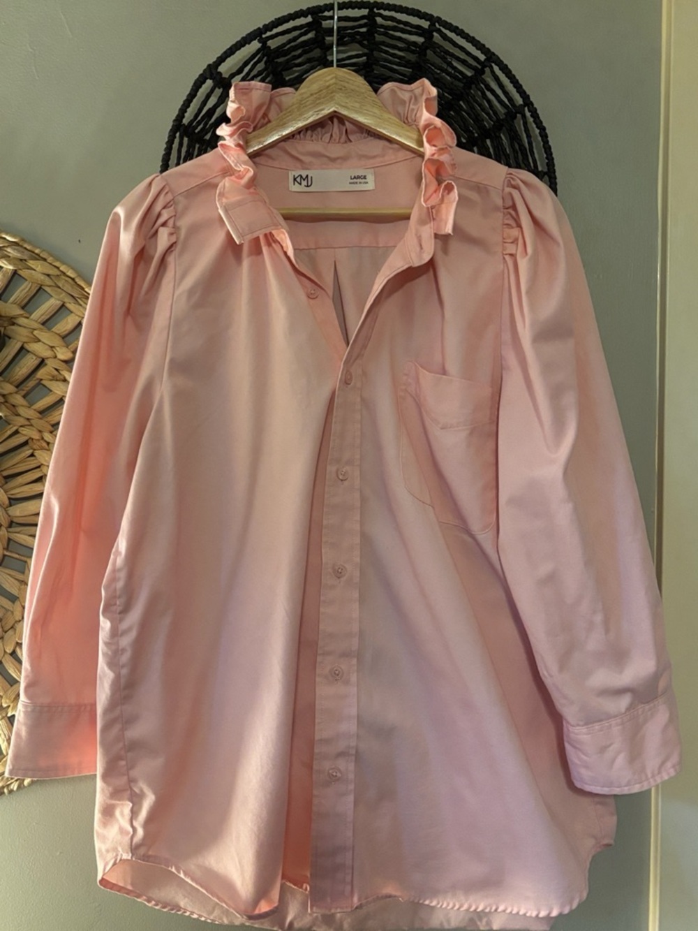 KMJ Kate McHale Jensen Kayce in Pink Ruffle Collar Button-Up Shirt